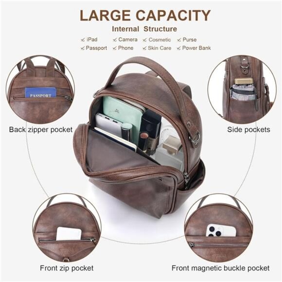 Mini Backpack Fashion for Women Coffee main image 6